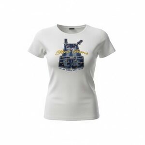 VTG Paco Jeans‎ White Graphic T Shirt Womens Size XL Denim Overalls Print